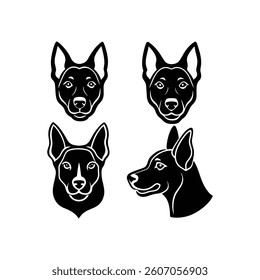 Cartoon set of cute dogs and a cat with black and white dog, fun puppy and animal characters, drawn in a playful style