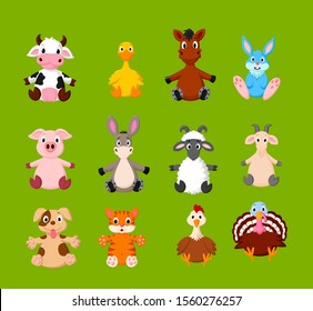 Cartoon set of cute farm animals