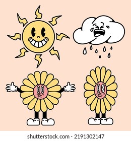 Cartoon set cute and funny mascot character sunflower