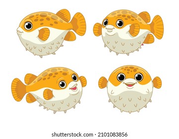 Cartoon Set Cute Puffer Fish