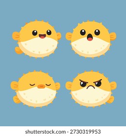 Cartoon Set of Cute Puffer Fish