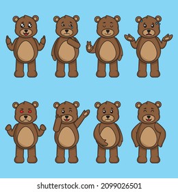 cartoon set cute teddy bear in different pose 