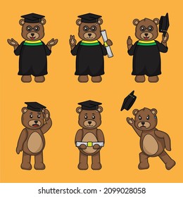 dibujos animados colocados en un lindo oso de peluche en una pose de soltero diferente