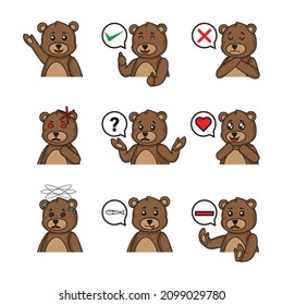 cartoon set cute teddy bear in different telling pose