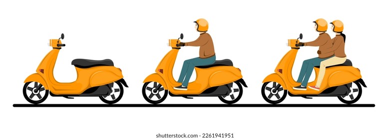 Cartoon setzt verschiedene Fahrer Motorrad auf isoliertem Hintergrund, Digital Marketing Illustration.