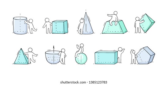 Cartoon set with different geometry figures. Doodle illustration about school and mathematics.