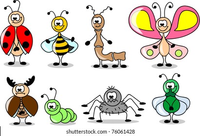 cartoon set of different insects