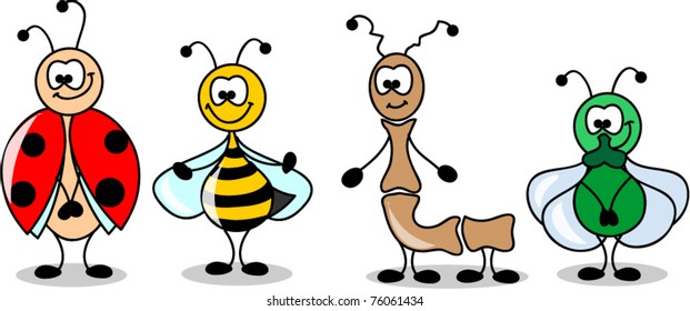 cartoon set of different insects