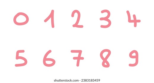 Cartoon set with different numbers 0 to 9. Zero, one, two, three, four, five, six, seven, eight, nine and ten numbers. Mathematics doodle hand writing  concept.