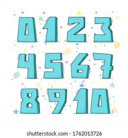 Cartoon set with different numbers. Doodle illustration about school and mathematics.