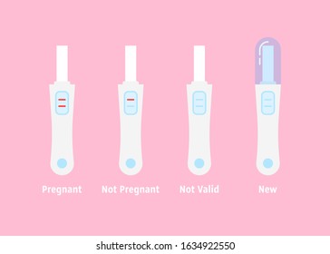 cartoon set of different pregnancy tests. flat style trend modern graphic art design element isolated on pink background. concept of happy expecting of first child and medicine tool for motherhood