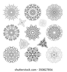 cartoon set of different vector snowflakes