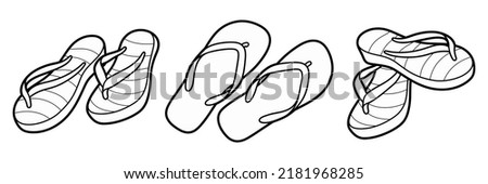 Cartoon set of doodle summer flip flops. Vector funny illustration. 