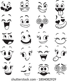 cartoon set of faces and expressions