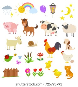 cartoon set of farm animals isolated on white. vector illustration