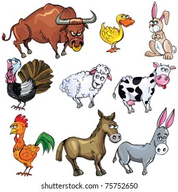 Cartoon set of farm animals isolated on white