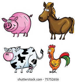 Cartoon set of farm animals isolated on white