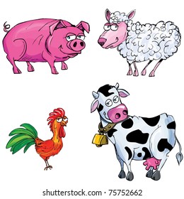 Cartoon set of farm animals isolated on white