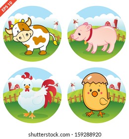 Cartoon set with farm animals (VECTOR)