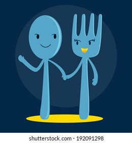  cartoon set with a fork and spoon