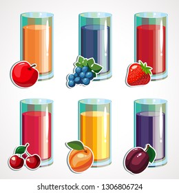 A cartoon set of fruit juices in a glass. Vector illustration
