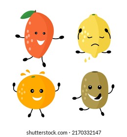 Cartoon set of fruits. Flat style. Vector illustration 