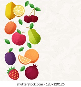 Cartoon set of fruits Vector illustration. Different fruits template isolated. Flat illustration of apple pear orange strawberry aprikot cherry lemon plum.