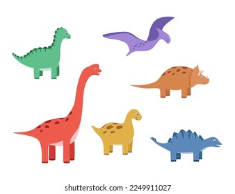 Cartoon set of funny dinosaurs. Vector illustration of cute dinosaur characters