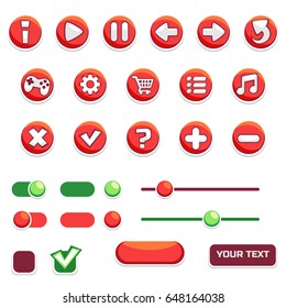Cartoon set of game buttons and user interface