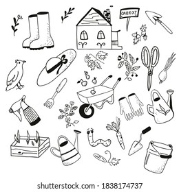 cartoon set of gardening inventory