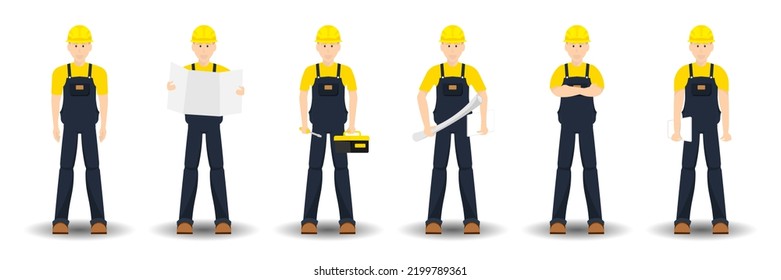 Cartoon set general technician man with uniform, Vector illustration.