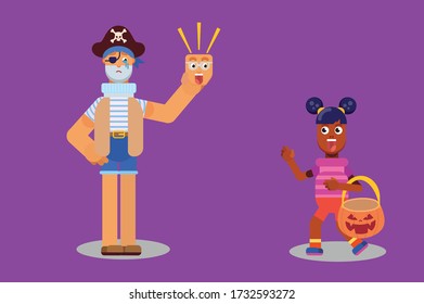 Cartoon set of Halloween characters. Vector pirate. Simple character vector illustration, this illustration can use as a sticker also.