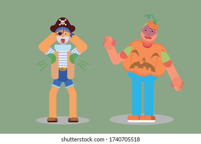 Cartoon set of Halloween characters. Vector pirate. Great for sticker
