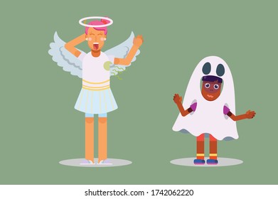 Cartoon set of Halloween characters. Vector angel. Simple character vector illustration, Halloween costume.