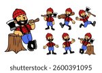 Cartoon Set of Happy Lumberjack Worker Mascot