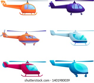 cartoon set of helicopters isolated on white background, vector illustration