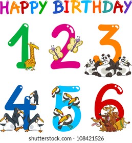 Cartoon Set Illustration of Birthday Anniversary Numbers with Funny Animals or Insects