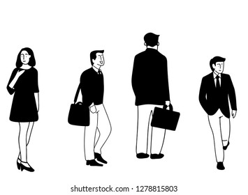 	
cartoon Set of male and female office workers talking to each other. Business people or clerks communicating with colleagues, negotiating, making presentations. Flat  colorful vector illustration