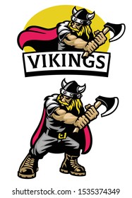 cartoon set mascot of viking warrior