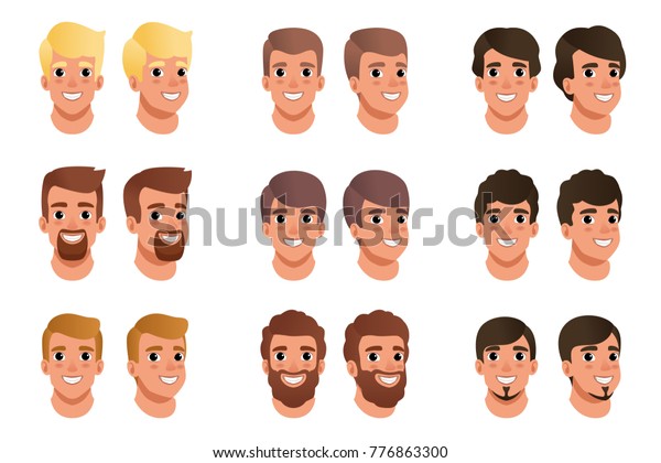 Cartoon Set Men Avatars Different Hair Stock Vektorgrafik
