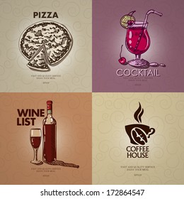 Cartoon set menu for the cafe and restaurant.