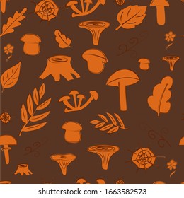 Cartoon set of mushroom. Vector illustration. Different mushroms template seamless.