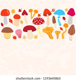 Cartoon set of mushroom. Vector iluustration. Different mushroms template isolated.