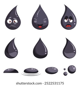 Cartoon set of oil drop emoticon icons vector illustration set