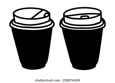 Cartoon set paper coffee cups on white background.