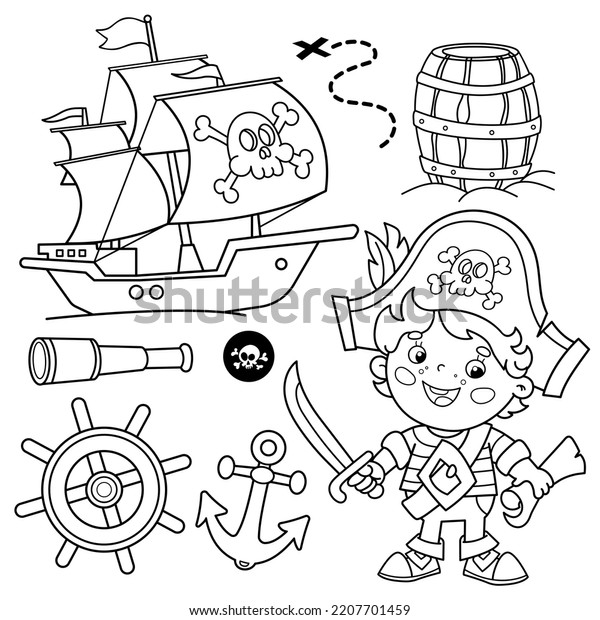 Cartoon Set Party Kids Pirate Ship Stock Vector (Royalty Free ...