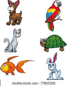 Cartoon set of pet animals. isolated on white