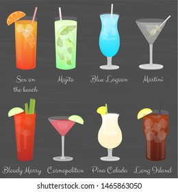 Cartoon Set Popular Cocktails Vector Design Stock Vector (Royalty Free ...