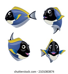 Cartoon Set of Powder Blue Tang Fish