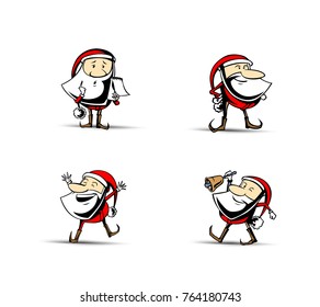 Cartoon set of santa claus, vector illustration